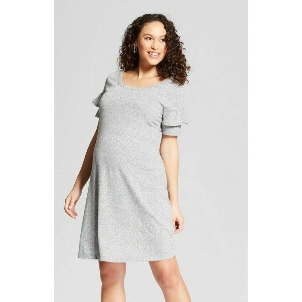 Maternity Short Ruffled Sleeve T-Shirt Dress - Isabel Maternity - Medium
